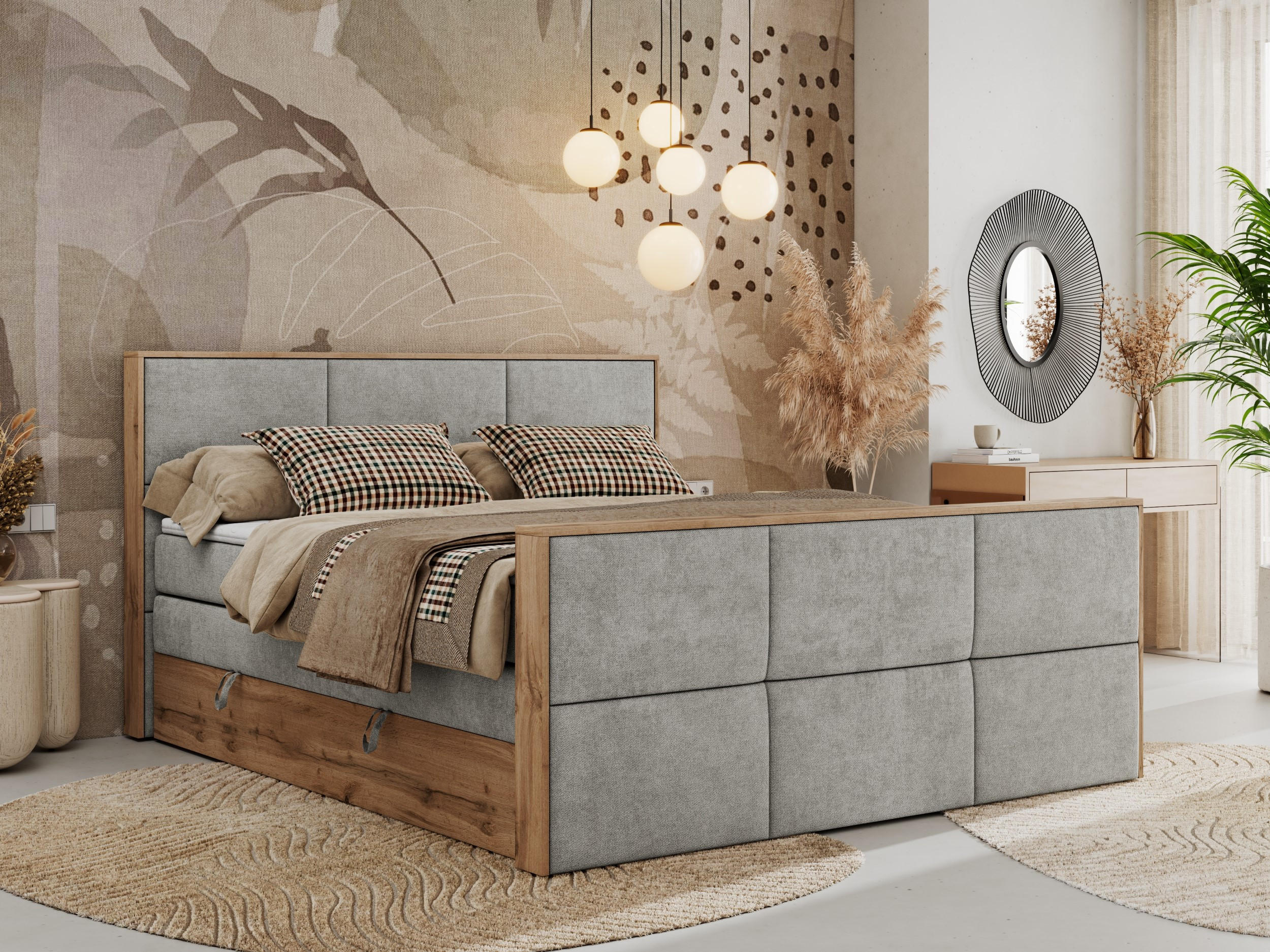BOXSPRINGBETT ALBERO 2 KING DUO 120/200 Hellgrau Strukture - H3 - Hellgrau, Holz/Textil (120/200cm) - MKS