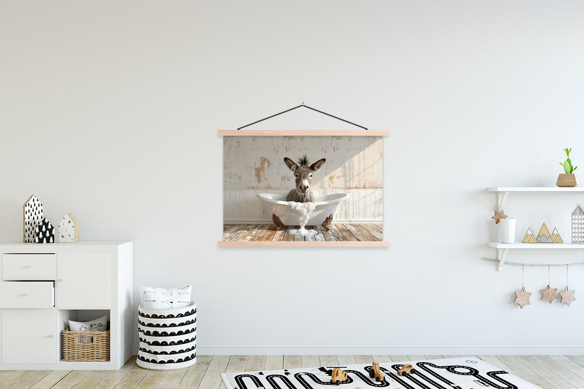 POSTER Esel - Tiere - Badewanne - Schaumstoff 120x80 cm - Weiß, Textil (120/80/0.15cm) - MuchoWow