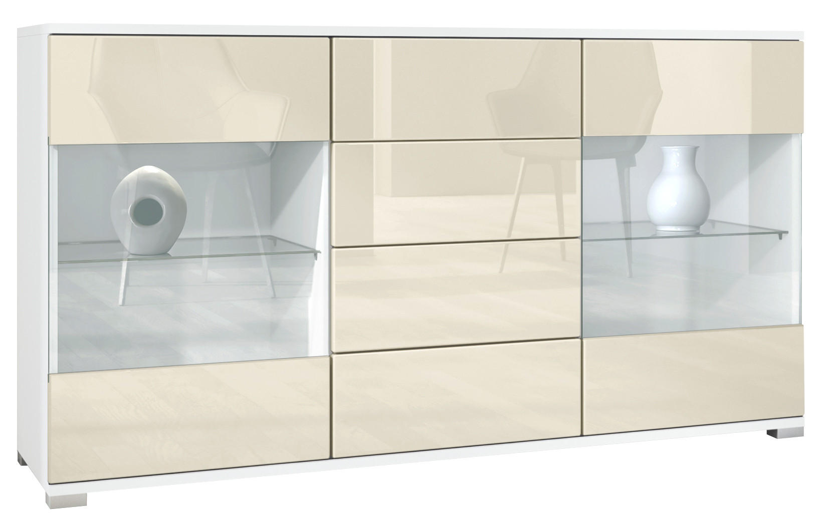 SIDEBOARD Bari Creme Hochglanz - Creme, Holzwerkstoff (138.5/75.5/35cm) - Vladon