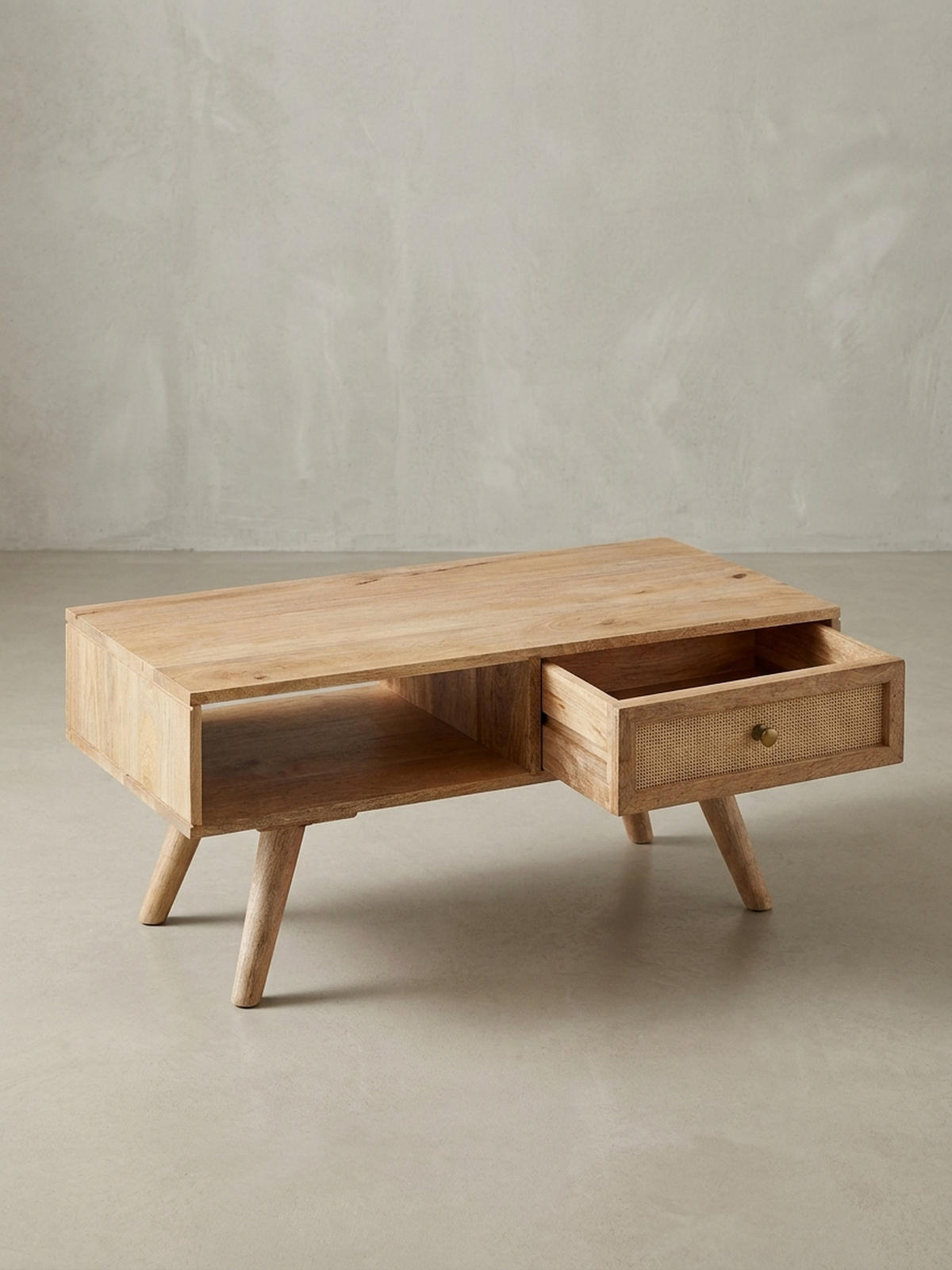 COUCHTISCH Mango-Holz Massiv mit Ablagefläche - Beige/Braun, Holz/Metall (45/90/40cm) - KADIMA DESIGN