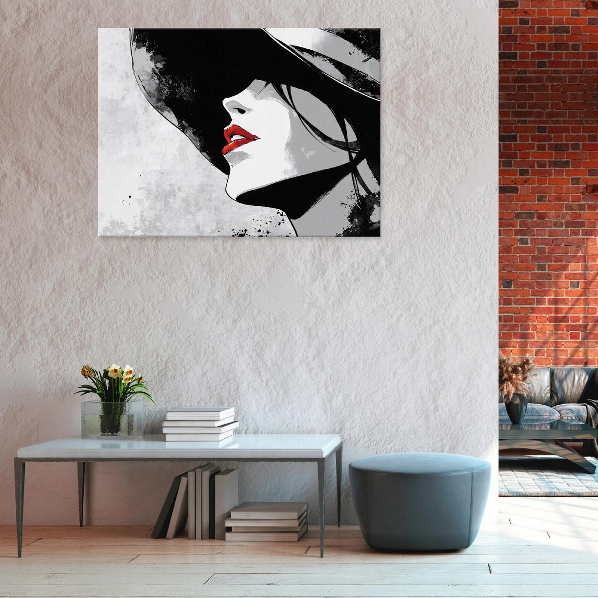 BILDER Frau Hut Abstrakt Grau 120x80 - Multicolor, Holzwerkstoff (120/80cm) - Wallarena