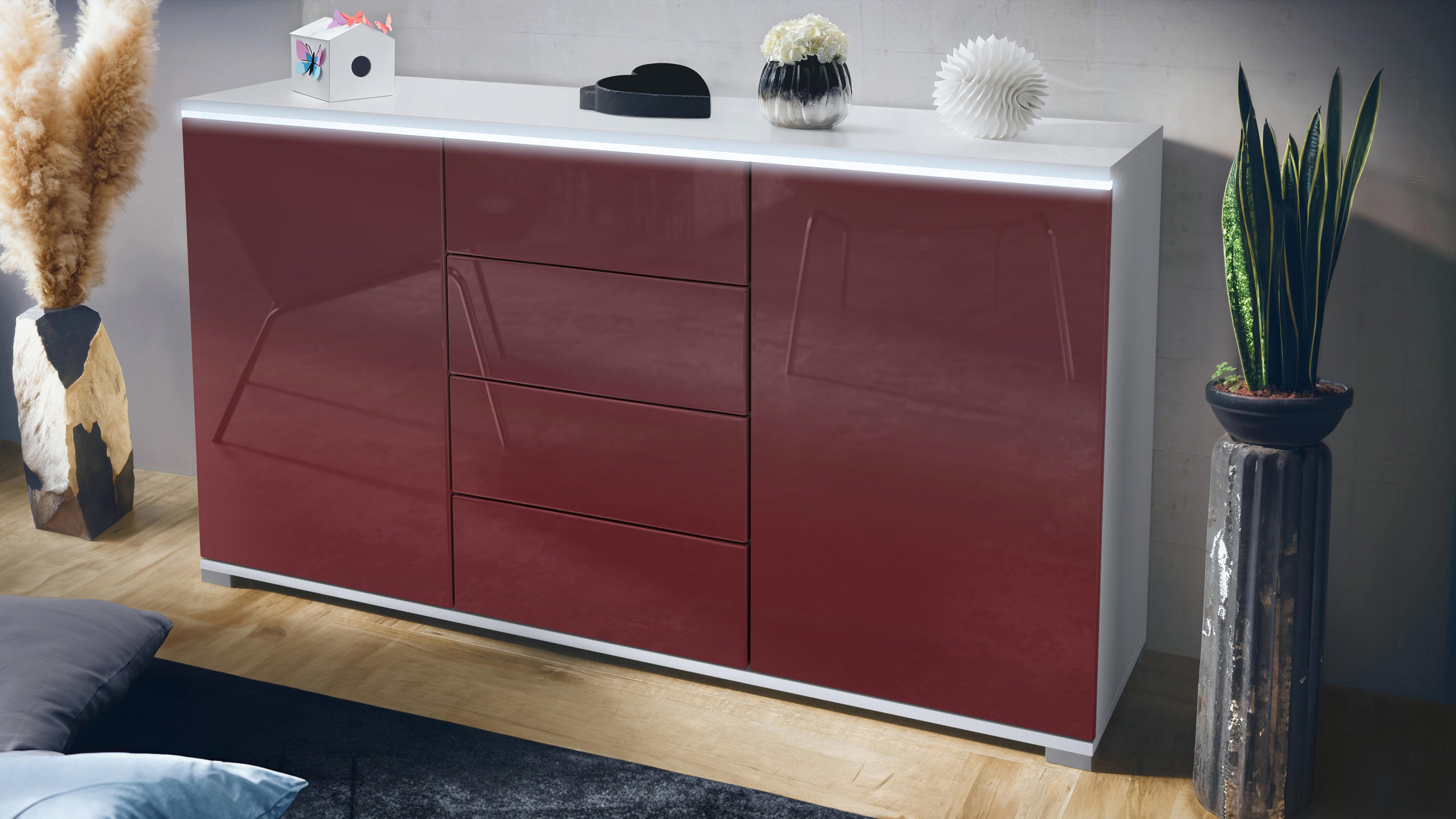 SIDEBOARD Faro Bordeaux Hochglanz - Bordeaux, Holzwerkstoff (138.5/75.5/35cm) - Vladon