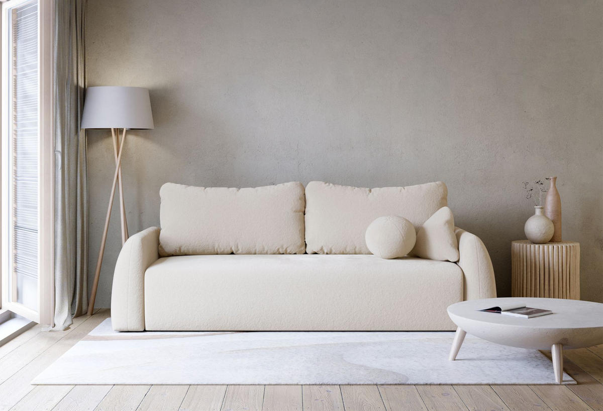 3-SITZER SOFA Nubelle Creme Chenille-Bezug - Creme/Schwarz, Kunststoff/Textil (244/85/93cm) - Selsey