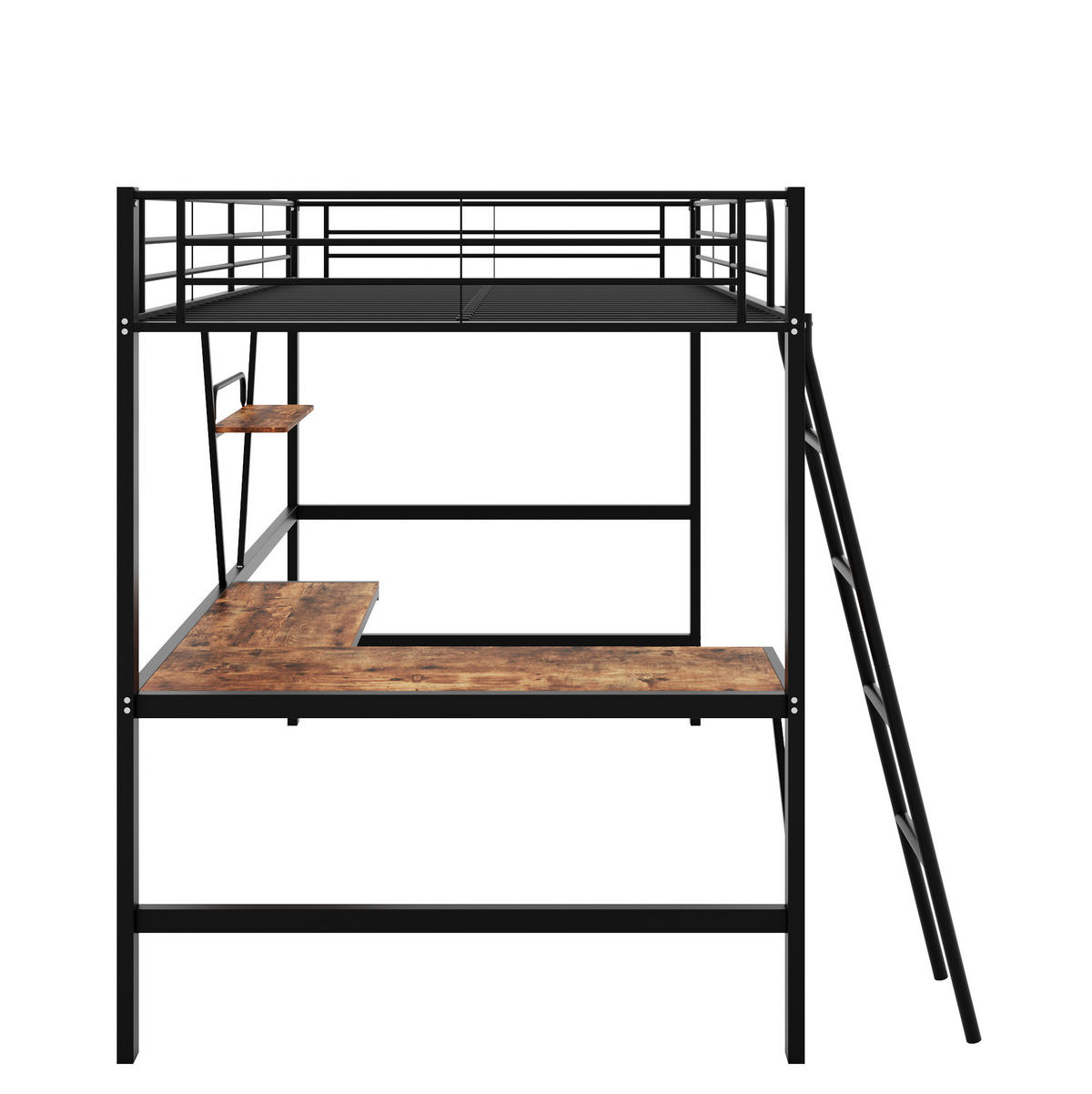 HOCHBETT 90/200 cm Schwarz aus Metall mit L-förmigem Schreibtisch und Regal - Schwarz, Metall (90/200cm) - OKMYHOME