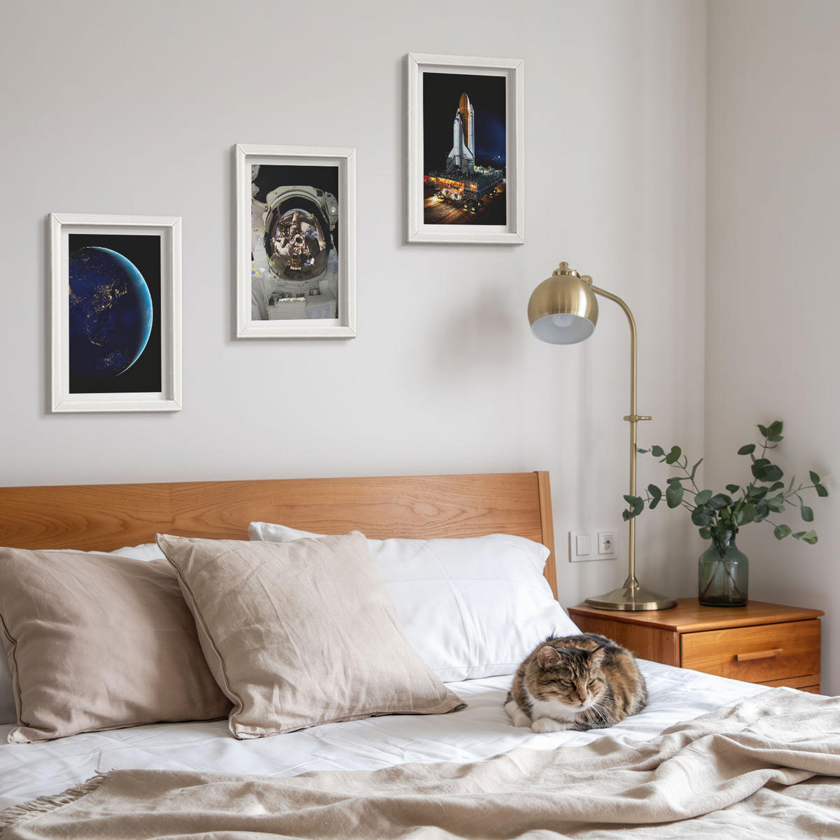 BILDER SET 3er Set - 20x30 cm Weißer Rahmen - Weltraum Erde Astronaut Rakete - Weiß, Kunststoff (20/30cm) - TULUP