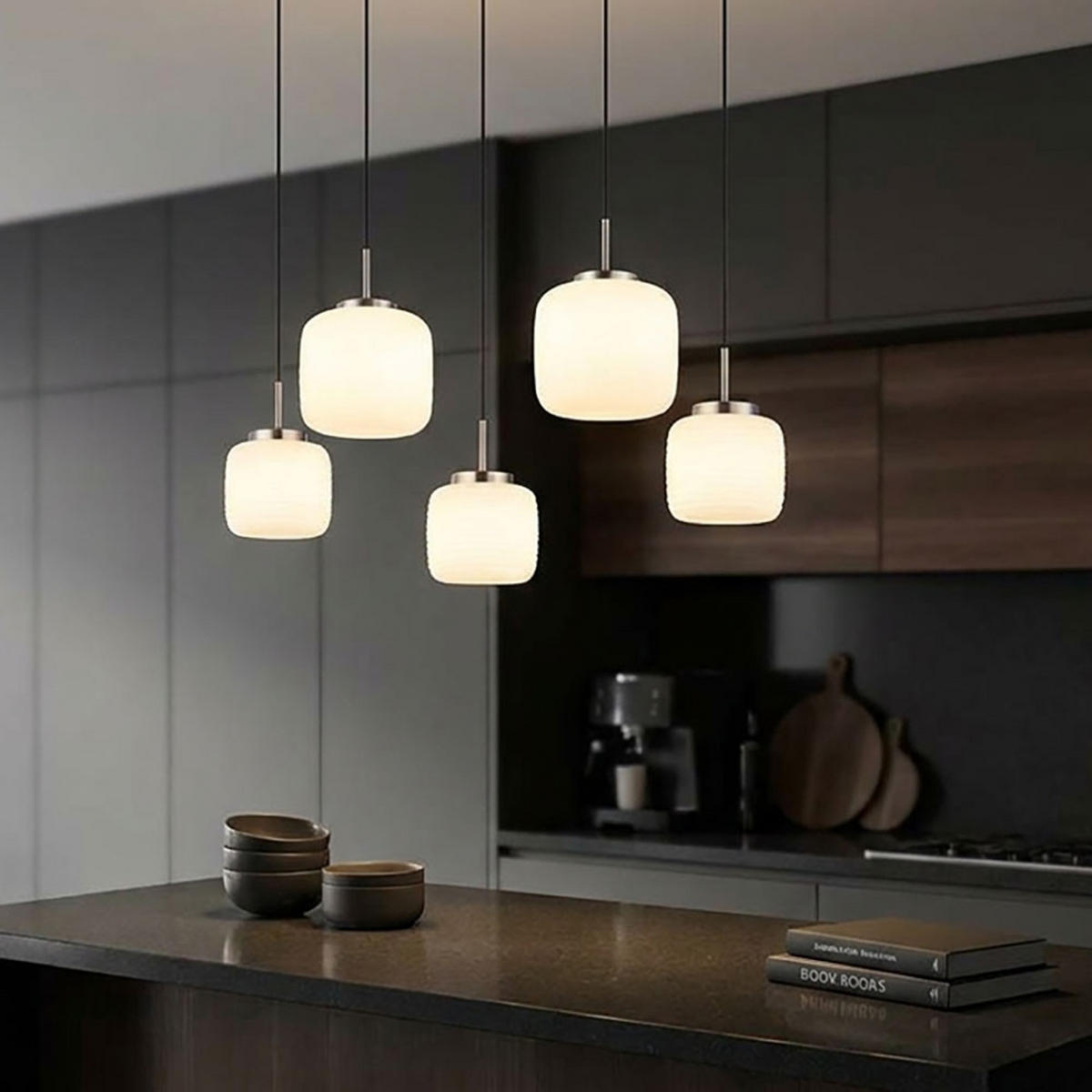 LED HÄNGELEUCHTE KLADORA Metall, Glas, Silber, 5-flammig - Silberfarben, Glas (106/38/130cm) - Globo Lighting