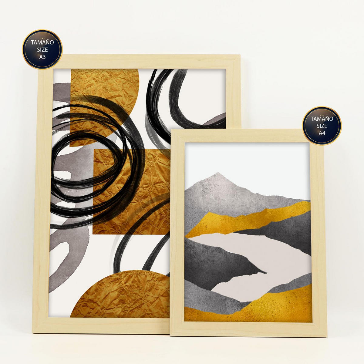 POSTER Set Mit 6 Gattung Nature 2 In Kulissen Abstracts Ästhetische Dekorative Gemälde Für Ihr Wohnzimmer Zuhause A3 & A4 Rahmen Aus Hellem Holz - Beige, Papier (29/3cm) - Nacnic
