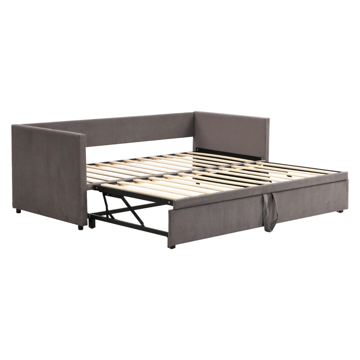 POLSTERBETT Ausziehbares Schlafsofa 90/180 * 200 cm, Grau, Samt - Grau, Textil/Metall (180/200cm)