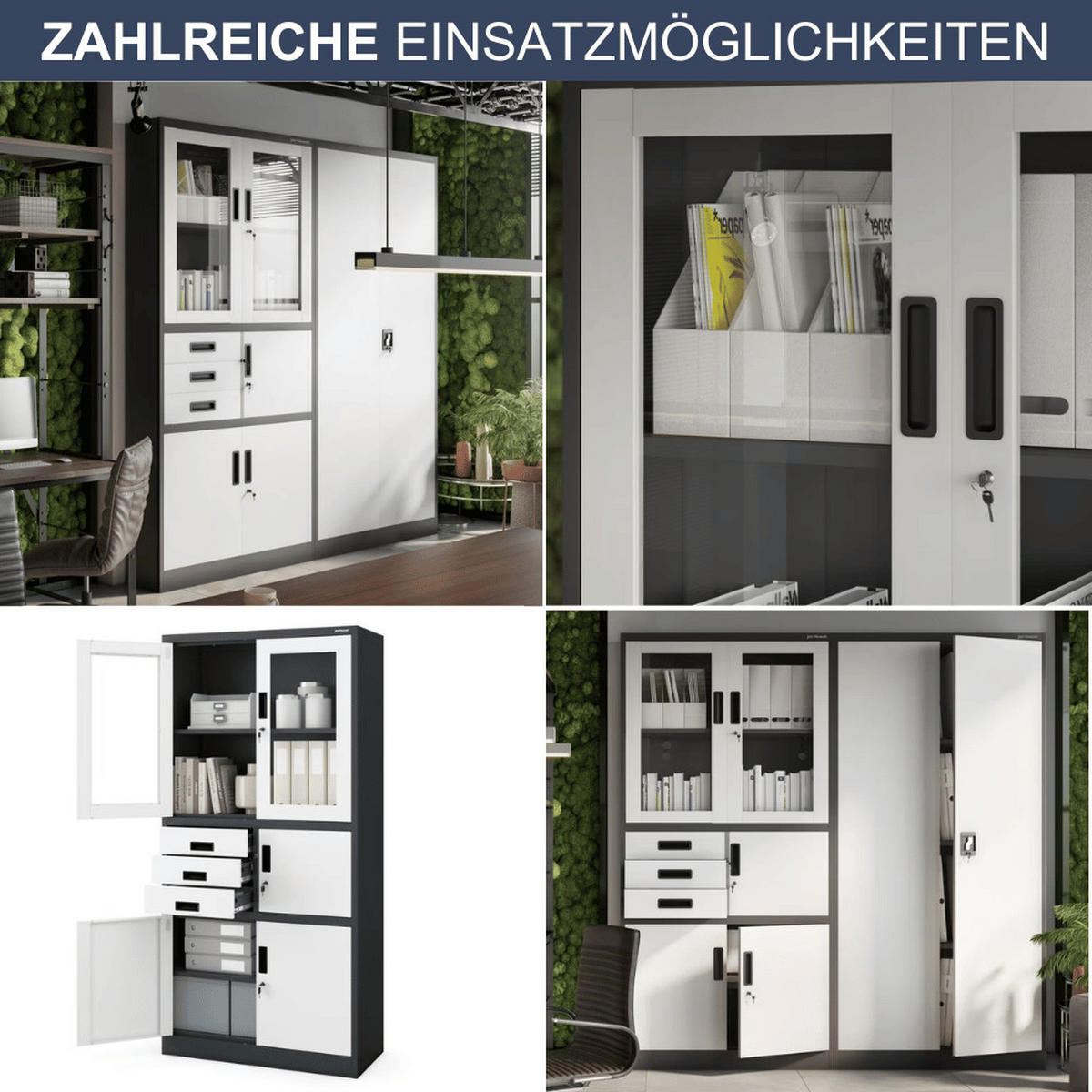 VITRINENSCHRANK abschließbar GEDO mit Tresor 185x90x40cm Anthrazit-Weiß - Anthrazit, Metall (90/185/40cm) - DELUKE