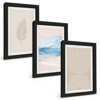BILDER SET 3er Set - 20x30 cm Schwarzer Rahmen - Blätterwellen beige blau - Schwarz, Kunststoff (20/30cm) - TULUP