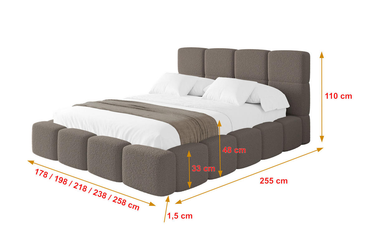POLSTERBETT mit Bettkasten und Lattenrost mit Kopfteil, Boxbett ohne Matratze, mit Stauraum - NATA 160x200 Braun - Braun, Holzwerkstoff/Textil (160/200cm) - ALTDECOR
