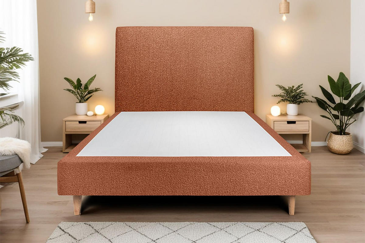 KOPFTEIL gepolstertes – Terrakotta-Bouclé-Stoff - 200 cm - Beige/Terra cotta, Holz (200/120/10cm) - Sommeil de Plomb