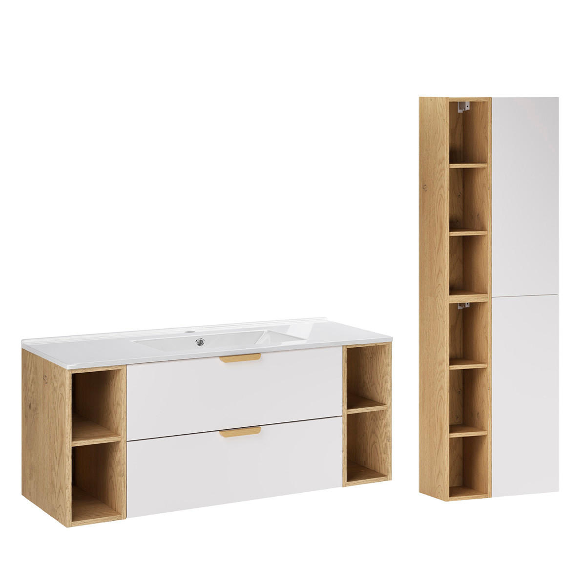 BADMÖBEL 121cm Oria 2er-Set Weiß - Weiß, Holzwerkstoff (121/50/46.5cm) - Petits-meubles