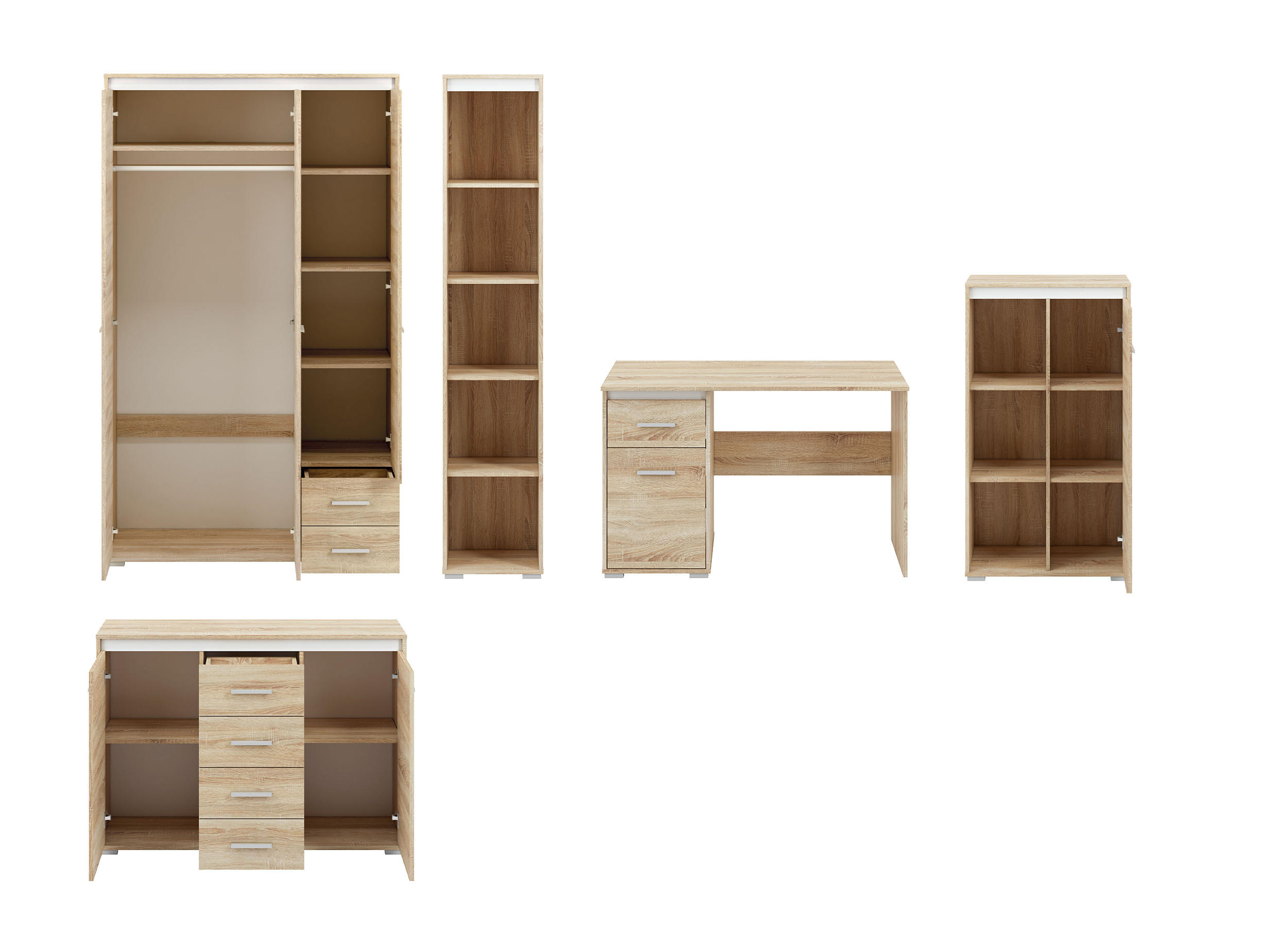 KINDERZIMMER-SET Avo Sonoma Eiche 5-teilig - Braun/Sonoma Eiche, Holz/Holzwerkstoff (469/200/55cm) - Feldmann-Wohnen