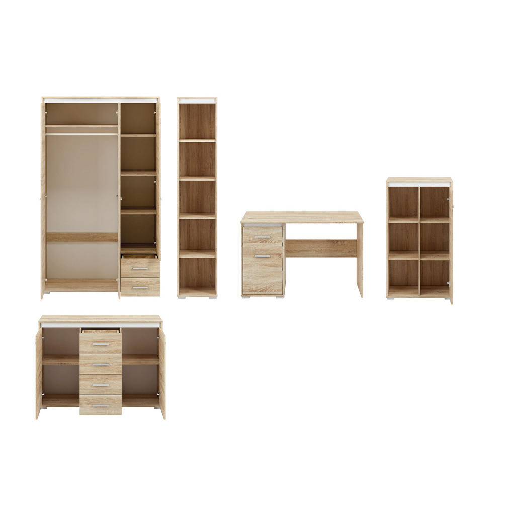 Thumbnail - Feldmann-Wohnen Kinderzimmer-Set, Braun, Kunststoff, 15 Fächer, 7 Schubladen, Rechteckig,Rechteckig, 469x200x55 cm, Kind...