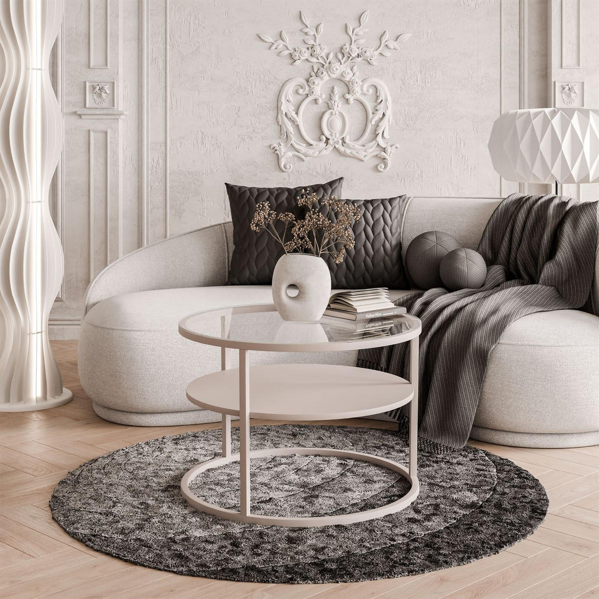 COUCHTISCH CIRI GLASS KASCHMIR mit Ablage Platte aus transparentem Glas - Kaschmir, Glas (70/70/47cm) - Lookway