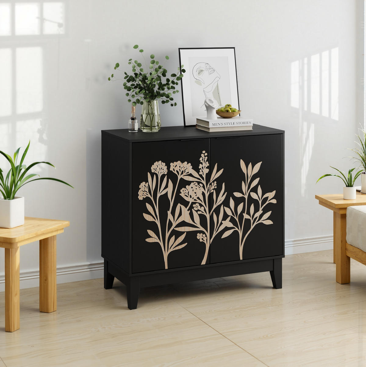 SIDEBOARD 80/38/76 cm schwarz aus MDF mit verstellbarem Einlegeboden - Schwarz, Holzwerkstoff (80/76/38cm) - OKWISH