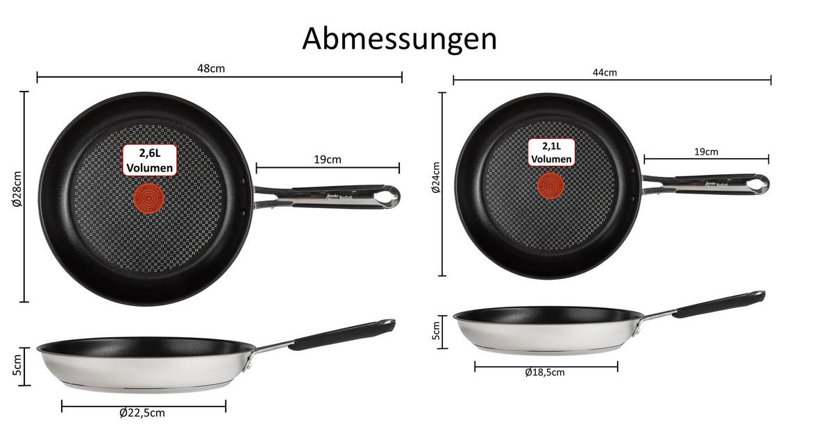PFANNENSET E30 Jamie Oliver 4-tlg 24 cm 28 cm Edelstahl Antihaft Induktion - Silberfarben/Schwarz, Metall - Tefal