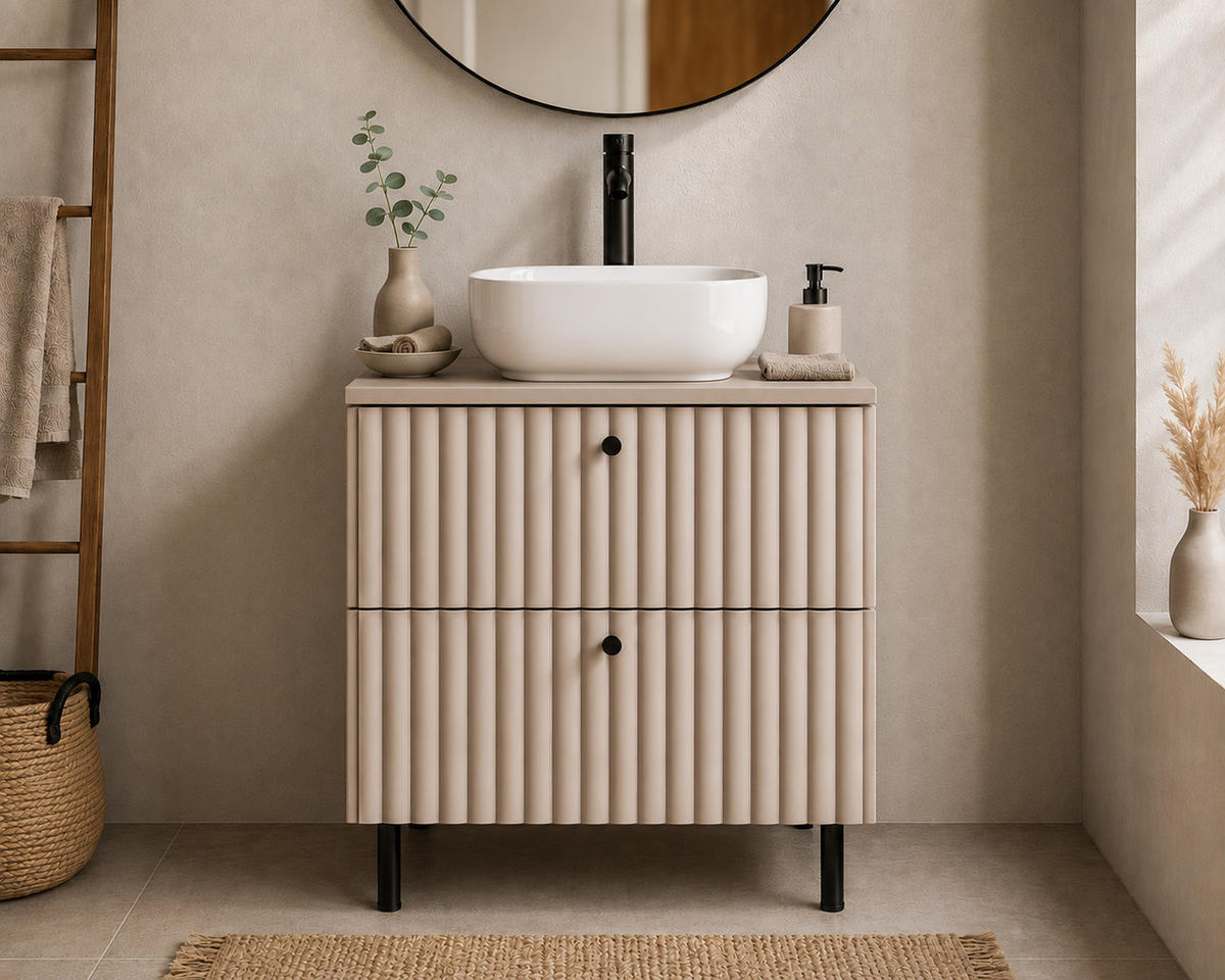 BADEZIMMERSCHRANK: Kaschmir / Platte Kaschmir / Griffe Schwarz / Beine Schwarz, 60 x 44,4 x 73,6 cm - Kaschmir/Schwarz, Holzwerkstoff (60/73.6/44.4cm) - 3XE LIVING