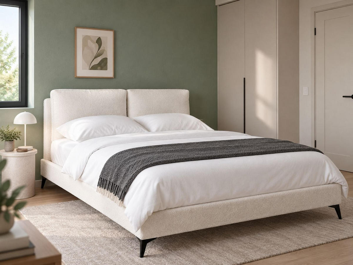 POLSTERBETT mit Lattenrost 160/200 cm Weiß Melle - Creme, Textil (160/200cm) - Beliani