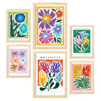 POSTER Set Mit 6 Feder Blatt Zusammenfassung A3 & A4 Rahmen Aus Hellem Holz - Beige, Papier (29/3cm) - Nacnic