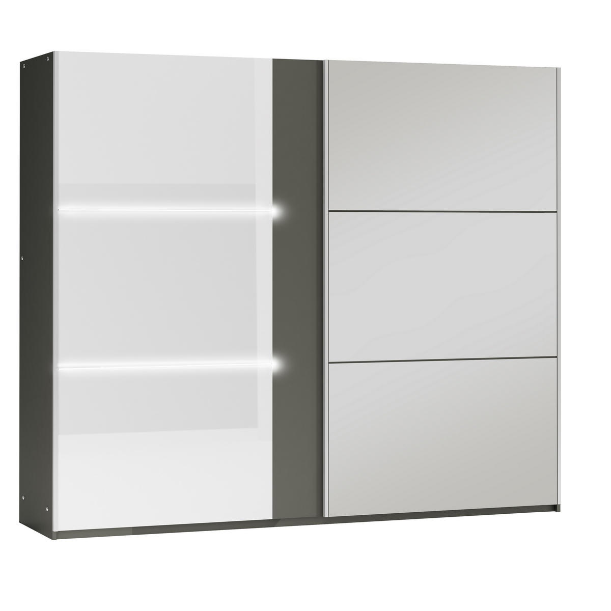 SCHWEBETÜRENSCHRANK RENEKTON 250/215/65 cm 2-türig mit Spiegel Graphitfarben - Graphitfarben, Holzwerkstoff (250/215/65cm) - MASSENO