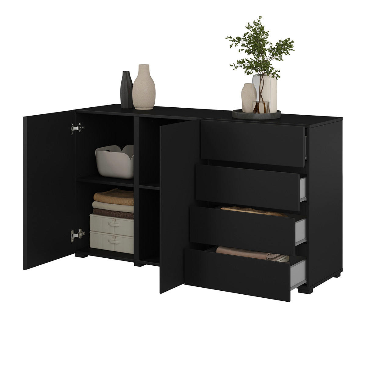 KOMODA Maxis Črna - črna, leseni material (138/78/40cm) - Petits-meubles