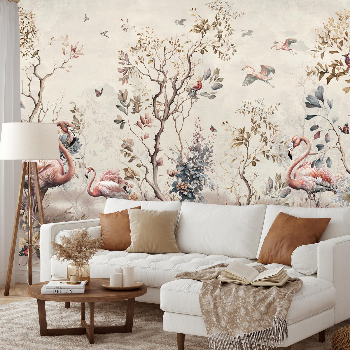 FOTOTAPETE für Wohnzimmer Wunderschöne Flamingos Natur Schmetterlinge 500x350 - Multicolor, Papier (500/350cm) - Muralo