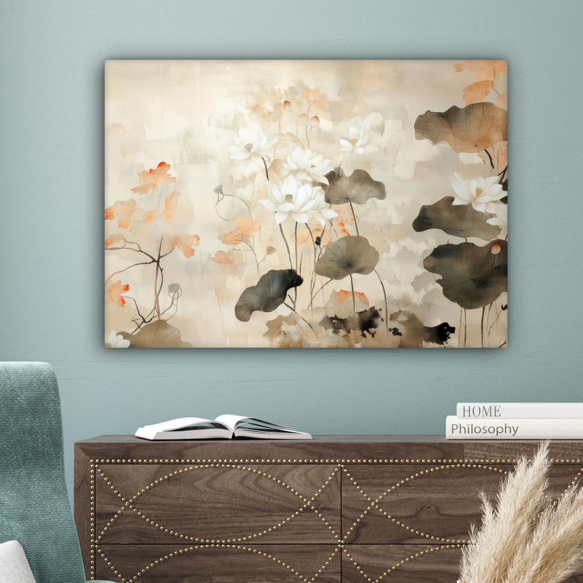 LEINWANDBILD Blumen - Japandi - Wabi sabi Wandbilder 80x60 cm - Sandfarben, Textil (80/60cm) - MuchoWow