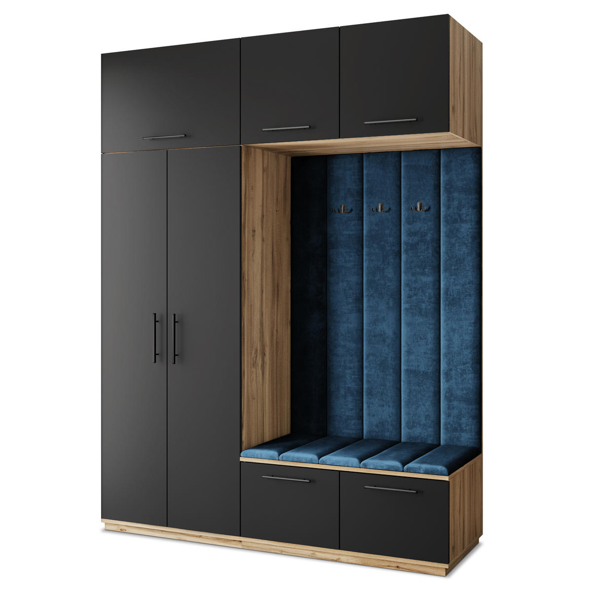 GARDEROBENSCHRANK REMA 180/240/60 cm Modern Garderobe-Set Eiche Wotan - Blau/Eiche Wotan, Holzwerkstoff (180/240/60cm) - MASSENO