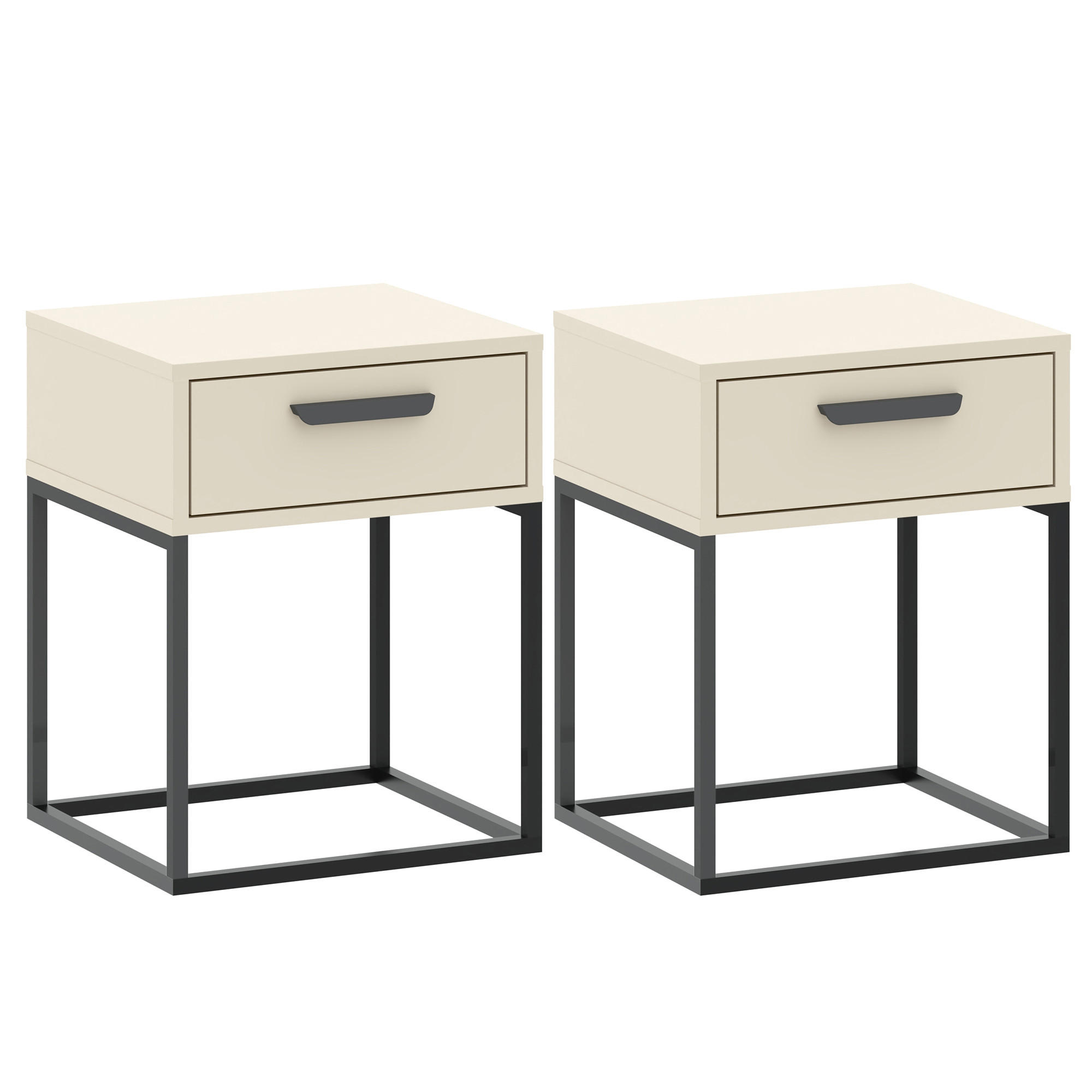 NACHTTISCH RECTUS 2-er Set - Creme/Schwarz, Holzwerkstoff (40/52/39cm) - KONSIMO®