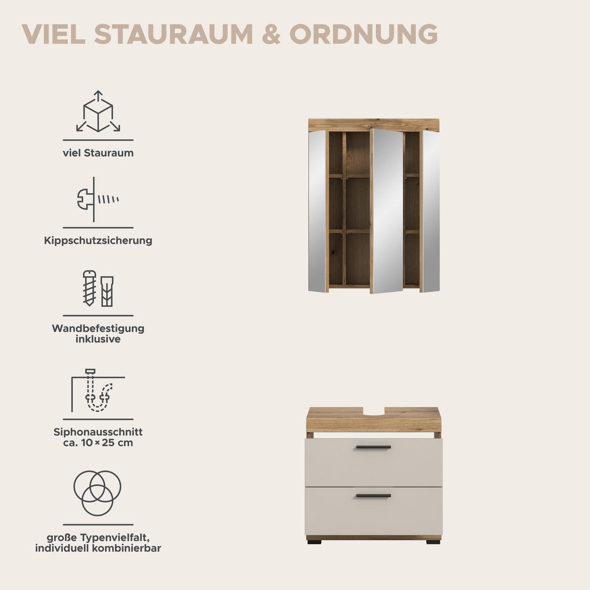 BADEZIMMER Vento 2-tlg. (B/H/T: ca. 60/191/34 cm) in Evoak Oak - Eiche Artisan, Holz (60/191/34cm)