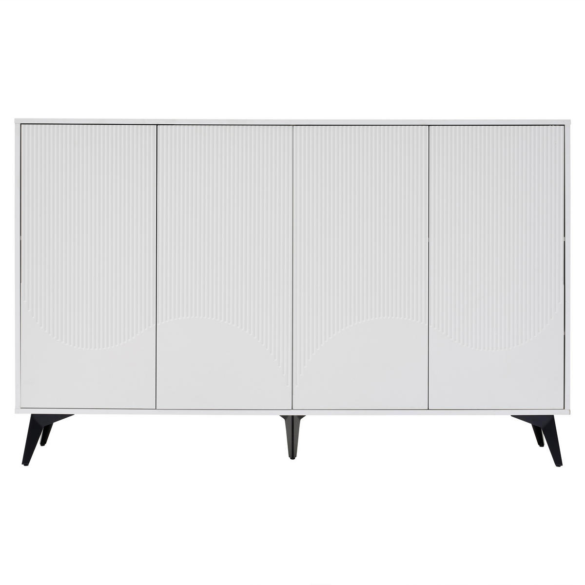 SIDEBOARD weiß & 3d-rillen-design mit 4 türen - Weiß, Holzwerkstoff (160/100/35cm) - Urban Meuble