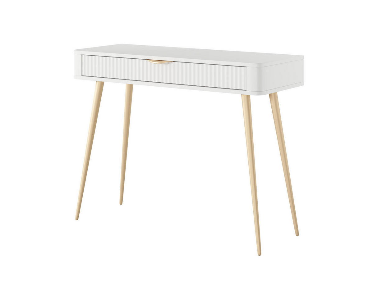 SCHMINKTISCH Lante Weiß, mit Schublade, Goldene Beine - Goldfarben/Weiß, Holzwerkstoff (38/100/78cm) - Bettso