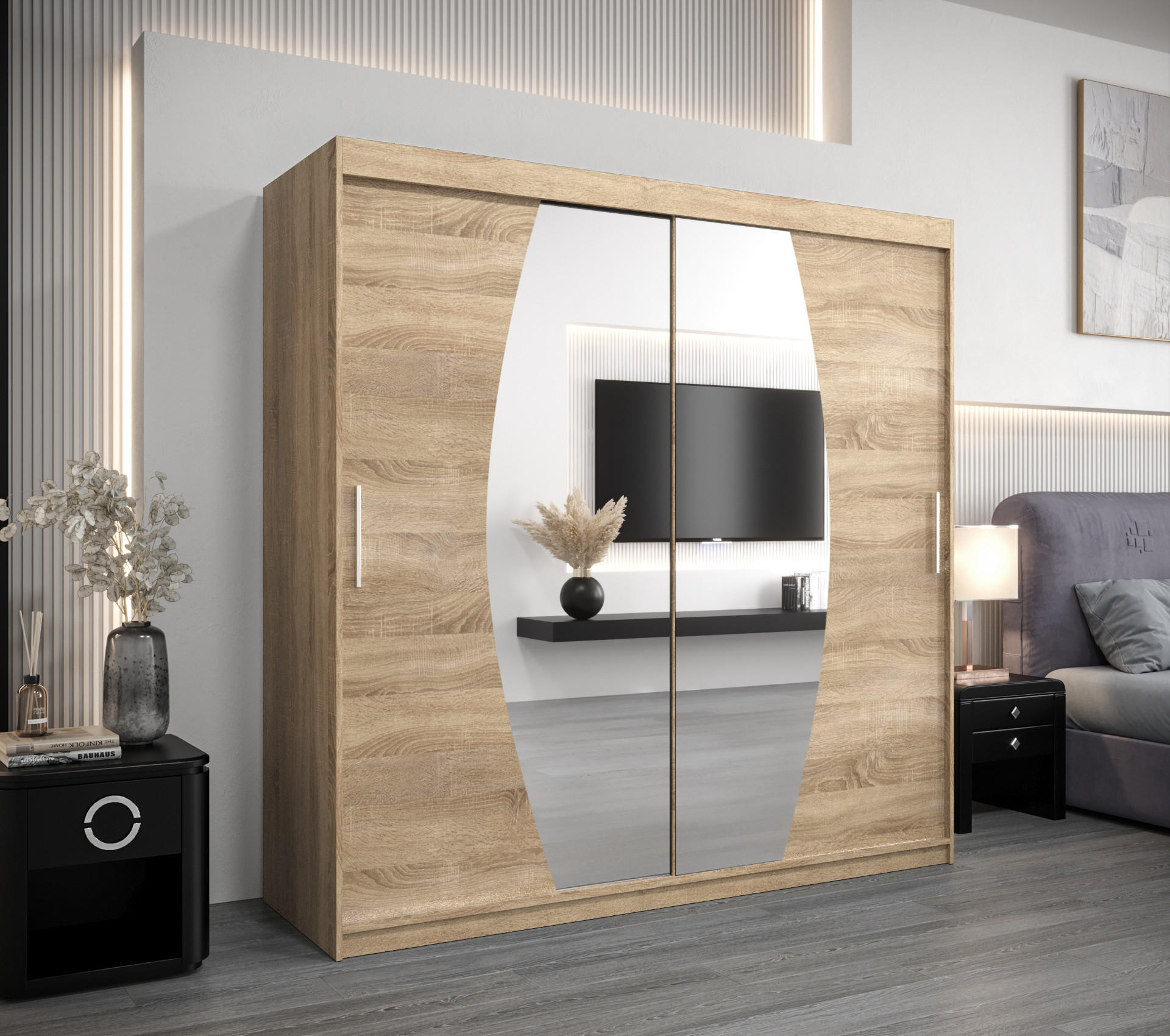 SCHWEBETÜRENSCHRANK 200/200/62 2-türig - Silberfarben/Sonoma Eiche, Holz/Kunststoff (200/200/62cm) - MÖBEL KRYSPOL