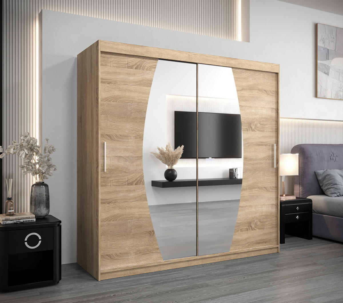 SCHWEBETÜRENSCHRANK 200/200/62 2-türig - Silberfarben/Sonoma Eiche, Holz/Kunststoff (200/200/62cm) - MÖBEL KRYSPOL