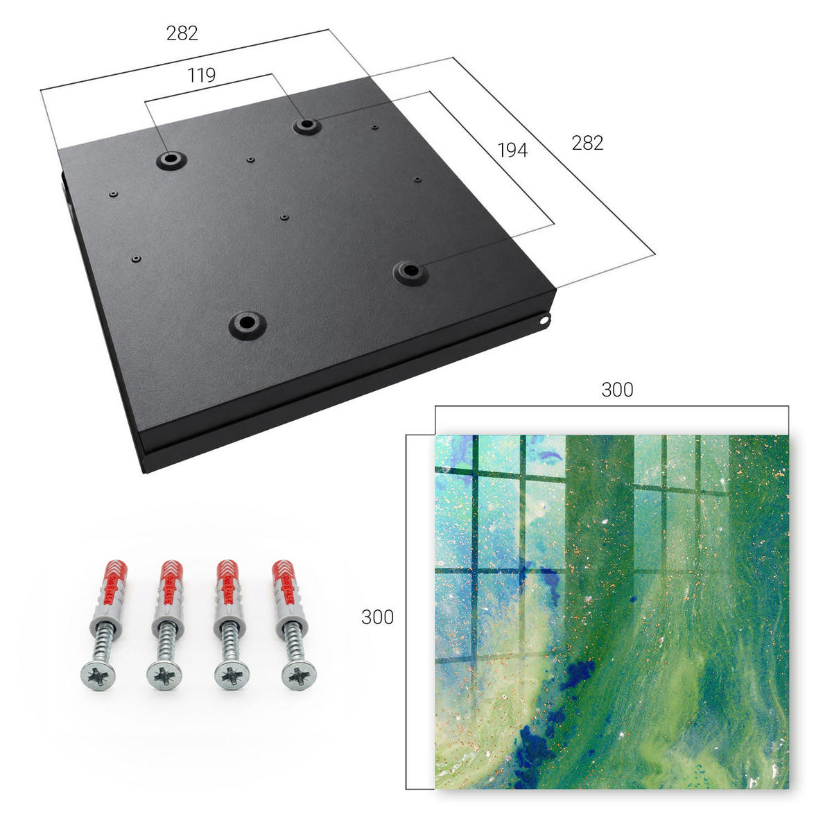 SCHLÜSSELBOX Schwarz 30x30 cm- Türöffnung nach rechts - Abstrakte Natur - Grün, Metall (30/30/5cm) - TULUP