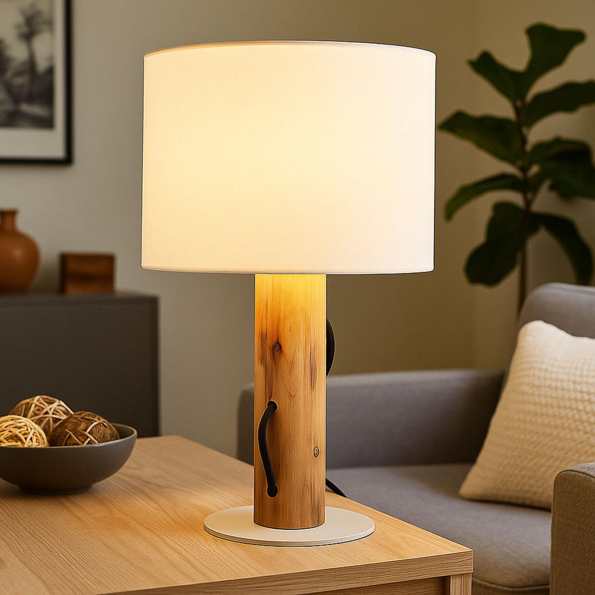 LED TISCHLEUCHTE Holz Braun Weiß - Braun, Holz (18/18/32cm) - Nowa
