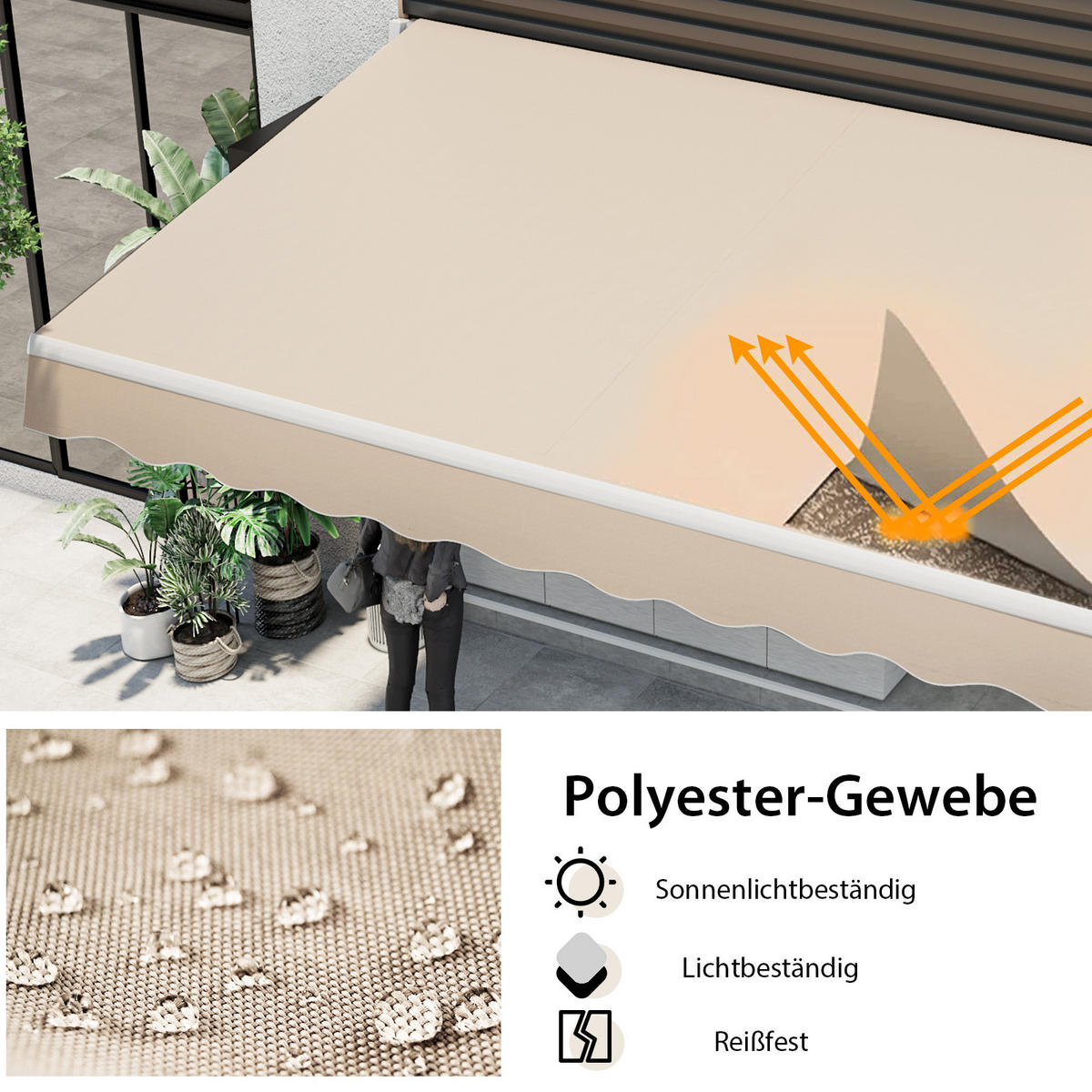 MARKISE mit kurbel Beige - Beige, Metall (250/150/300cm) - COSTWAY