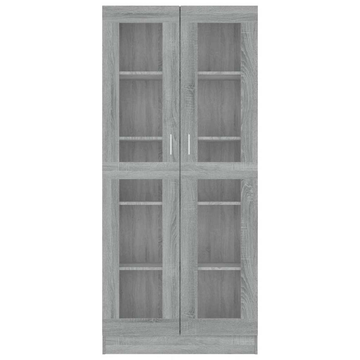 VITRINENSCHRANK mit 5 Fächern, 2 Glastüren 82,5/30,5/185 cm aus Holzwerkstoff Grau Sonoma Dekor - Silbereichenfarben, Holz (82.5/185/30.5cm) - vidaXL