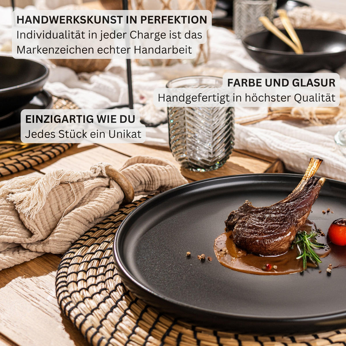 SPEISETELLER SET MADEIRA- 6 teilig aus Steingut - Schwarz, Keramik (27cm) - Sänger