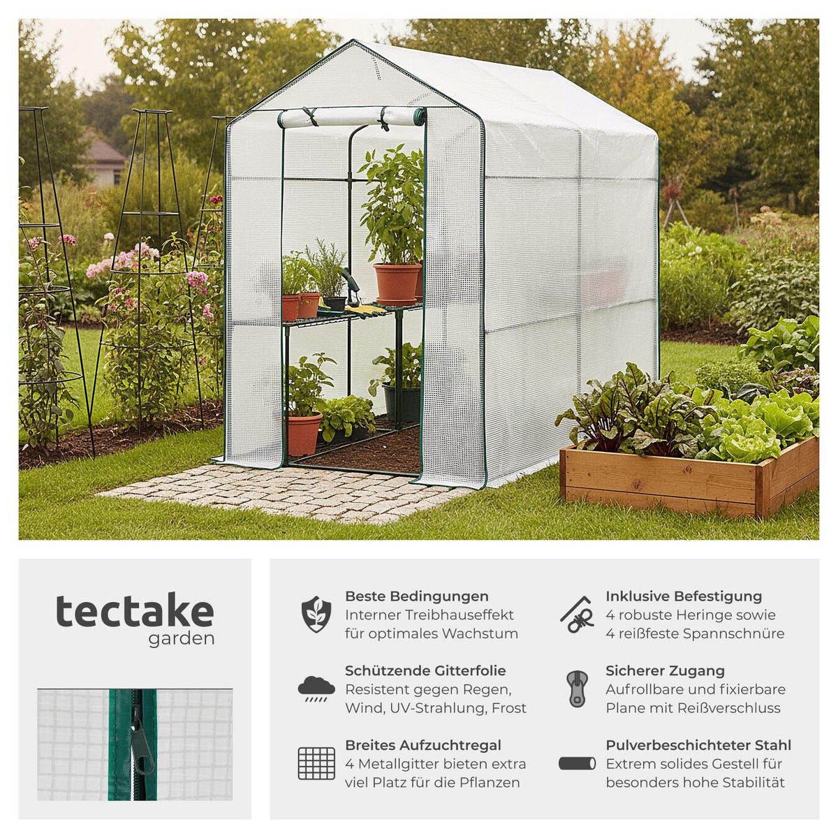 FOLIENGEWÄCHSHAUS Andrea,inklusive Spannseile und Heringe, 186 x 120 x 190 cm,weiß - Weiß, Kunststoff (120/190/186cm) - tectake