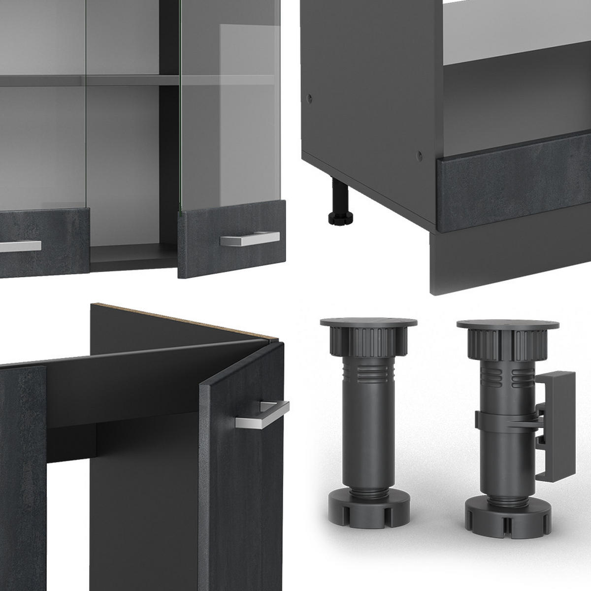 ECKKÜCHE IN L-FORM R-Line Schwarz Beton/Anthrazit 227 x 287 cm AP Marmor - Anthrazit/Schwarz, Holzwerkstoff (287/81.6/60cm) - Vicco