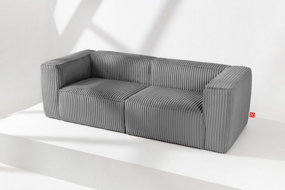 3-SITZER-SOFA FEROX Modern, Cord-Stoff, dunkelgrau - Dunkelgrau, Textil (246/73/96cm) - KONSIMO®