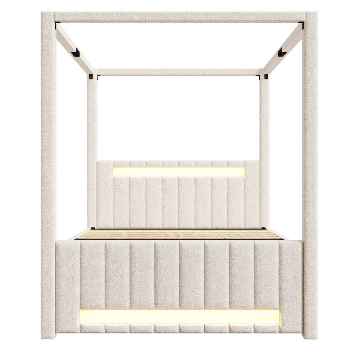 POLSTER-HIMMELBETT 140/200 cm mit Ausziehbett, 3 Schubladen und LED-Beleuchtung, Beige - Beige, Textil (140/200cm) - Redom