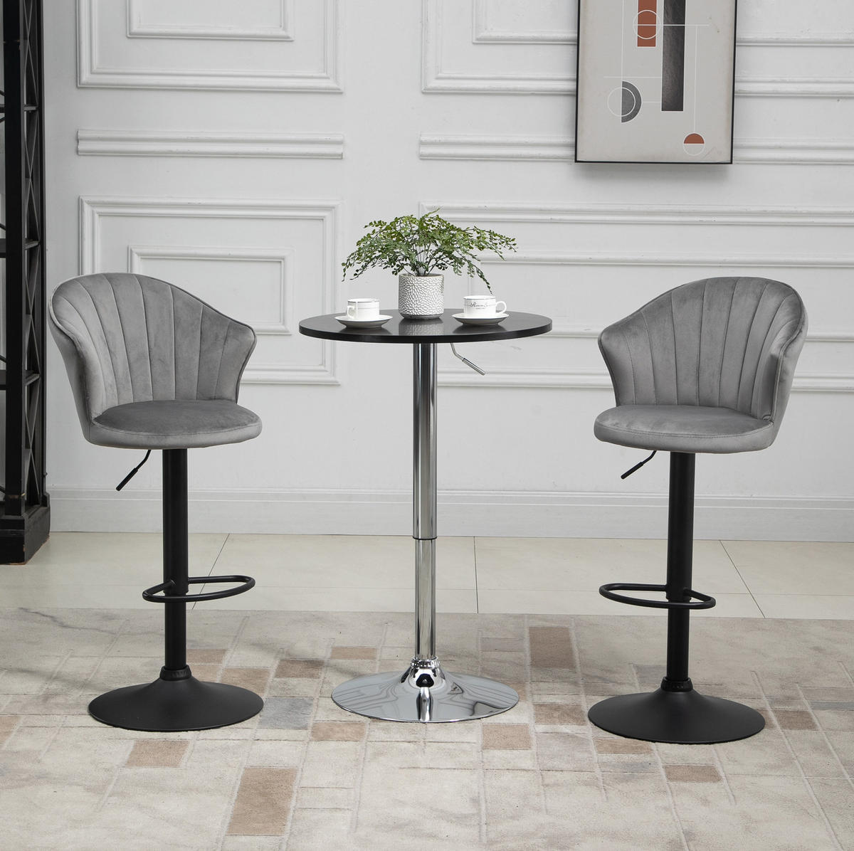BARHOCKER 2er-Set höhenverstellbar drehbar Grau 54 x 56 x 91-111 cm - Grau, Metall (56/111/54cm) - Meubliv