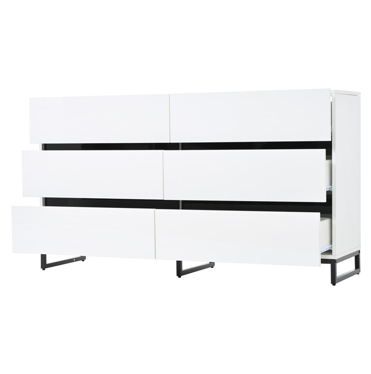 SIDEBOARD 140/39,5/78,5 cm Weiß/Schwarz aus Spanplatte mit 6 Schubladen - Weiß, Holzwerkstoff (140/78.5/39.5cm) - OKWISH