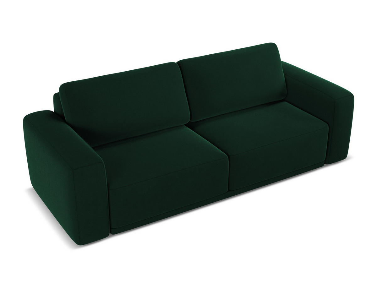 3-SITZER SOFA mit Schlaffunktion Samt Stoff Grün - Dunkelgrün/Schwarz, Kunststoff/Textil (242/91/100cm) - Makamii