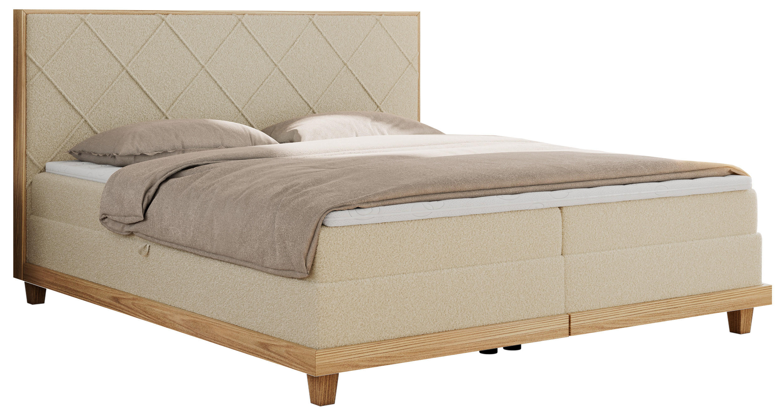 BOXBETT CAICOS 140/200 - Beige Boucle - H4 - Beige, Holz/Textil (140/200cm) - MKS