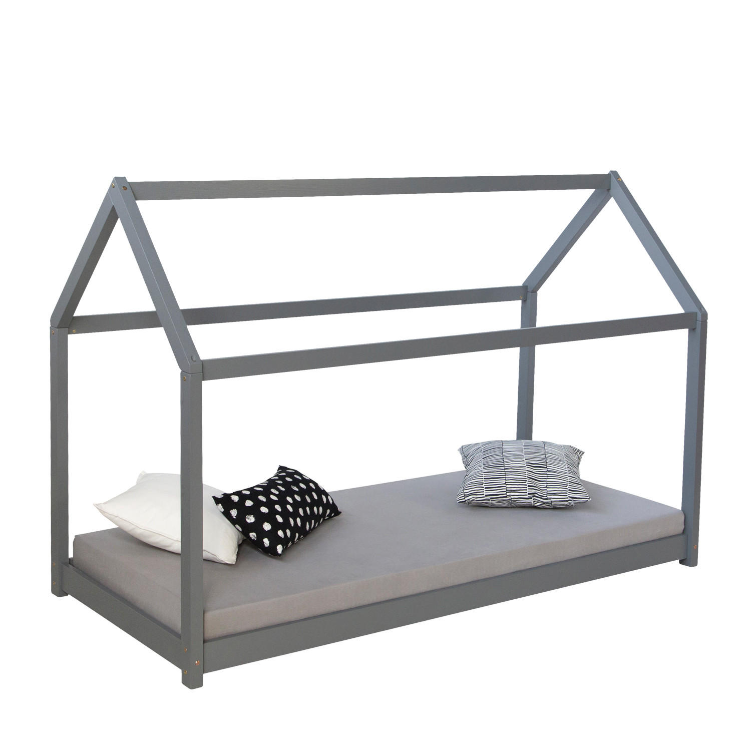 HAUSBETT 90/200 cm grau - Grau, Holz (206/141/96cm) - Homestyle4u